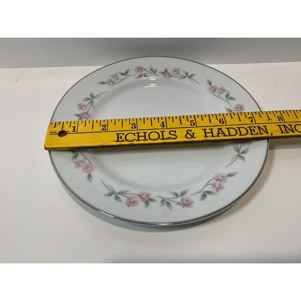 Rose‎ China Japan Nancy Rose Floral Silver Rim Dinner Plates Set of 6